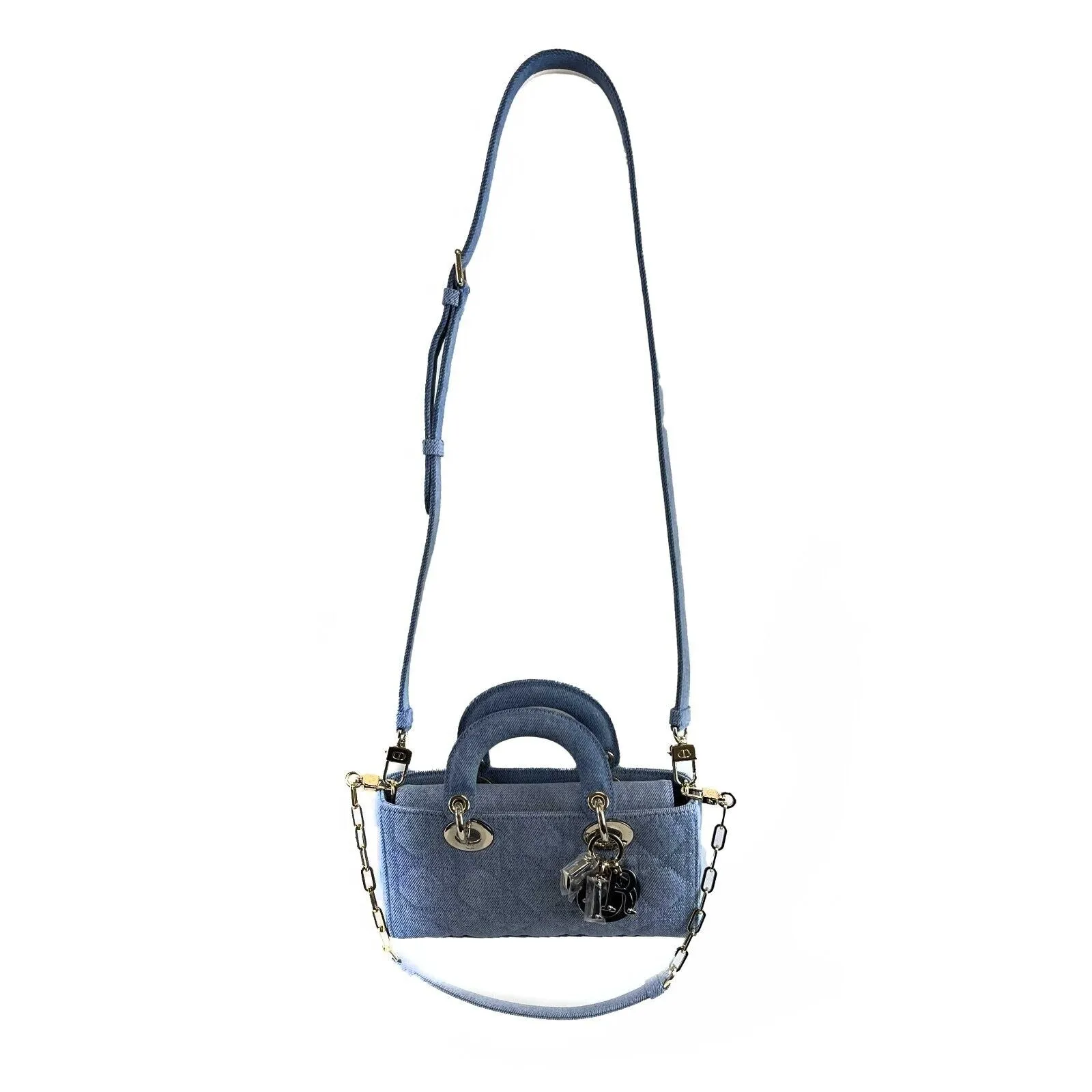 Christian Dior NEW Macrocannage Lady D-Joy Quilt Denim Blue Light Blue Crossbody