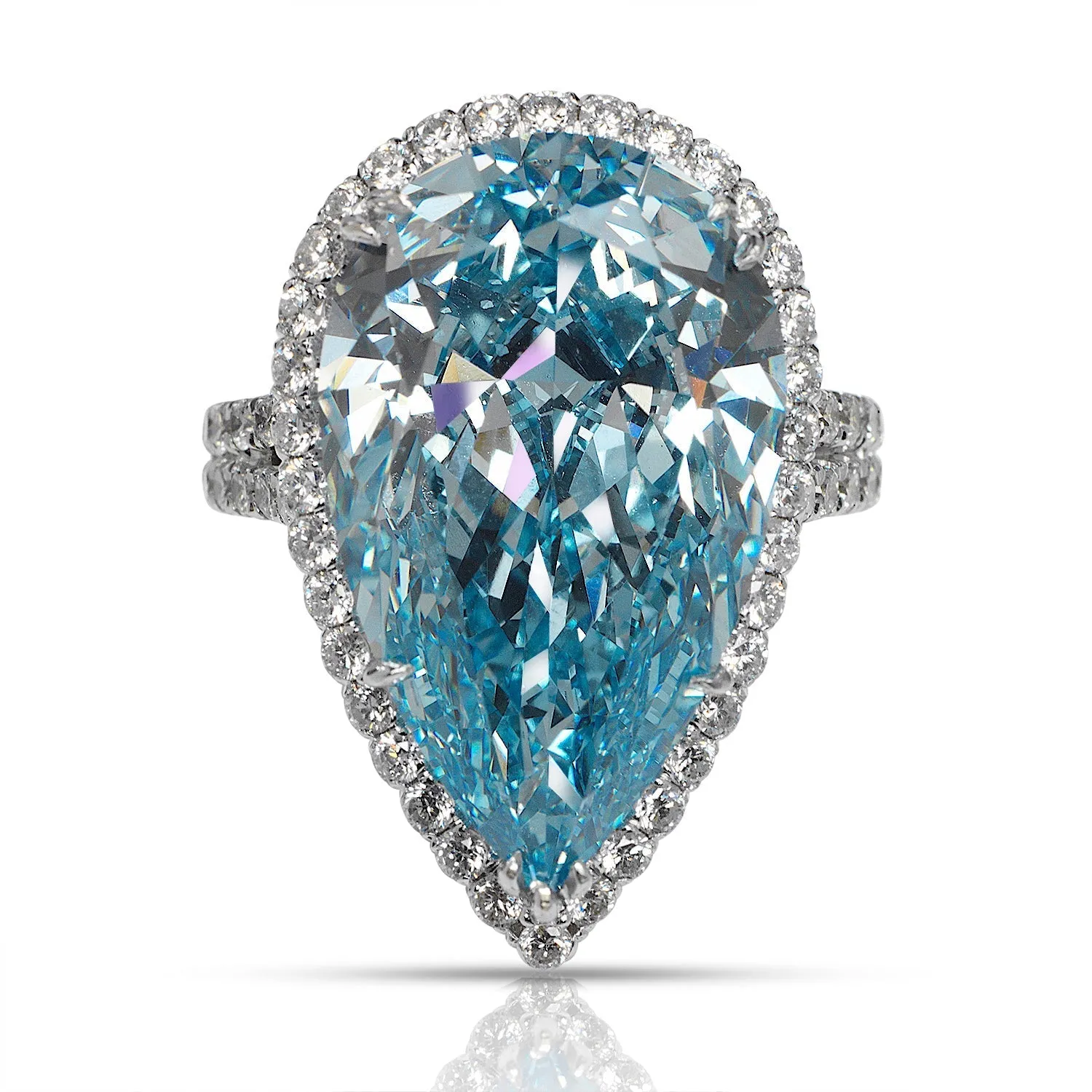 CIELO 15 CARAT PEAR SHAPE FANCY BLUE DIAMOND ENGAGEMENT RING 18K WHITE GOLD GIA CERTIFIED 13 CT BY MIKE NEKTA