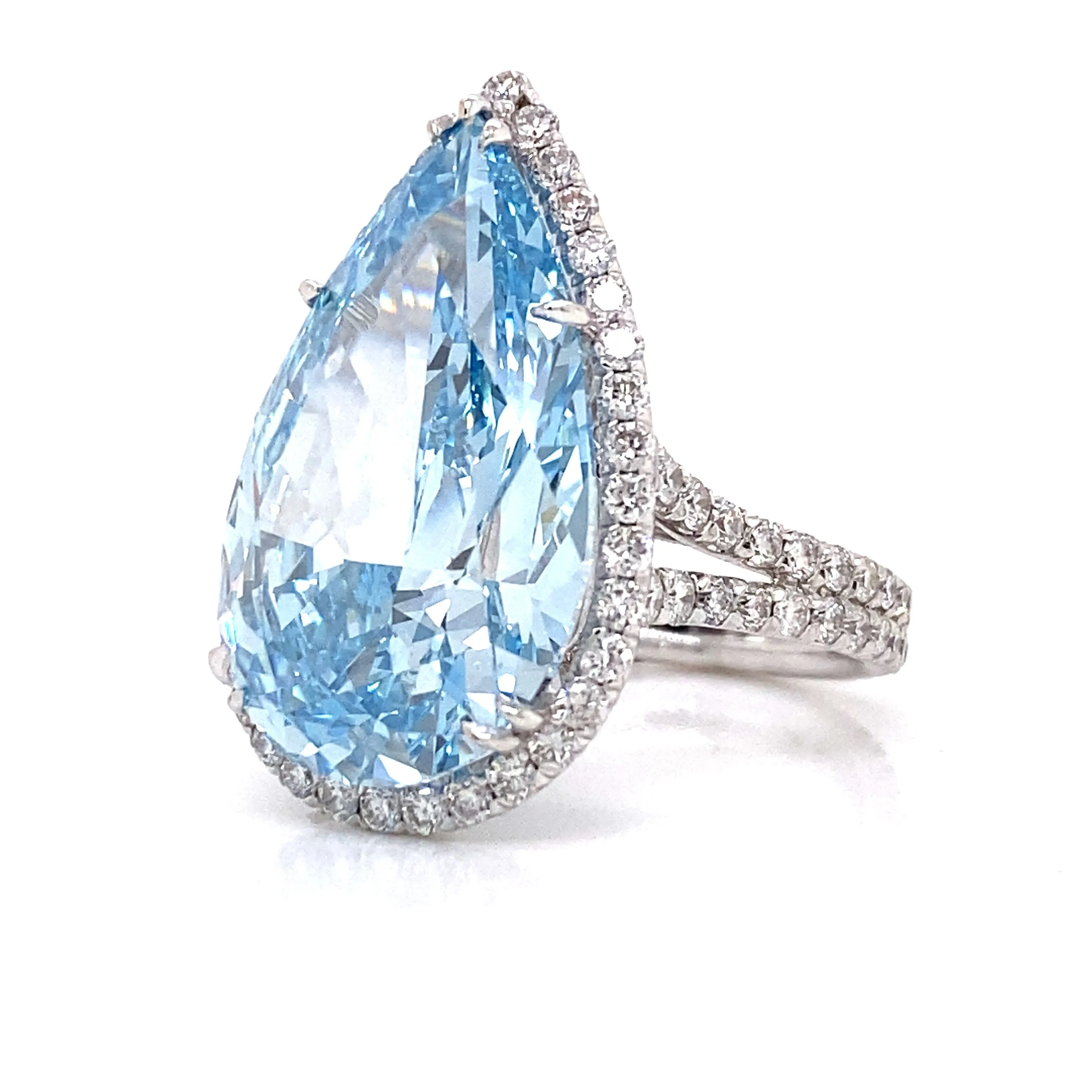 CIELO 15 CARAT PEAR SHAPE FANCY BLUE DIAMOND ENGAGEMENT RING 18K WHITE GOLD GIA CERTIFIED 13 CT BY MIKE NEKTA