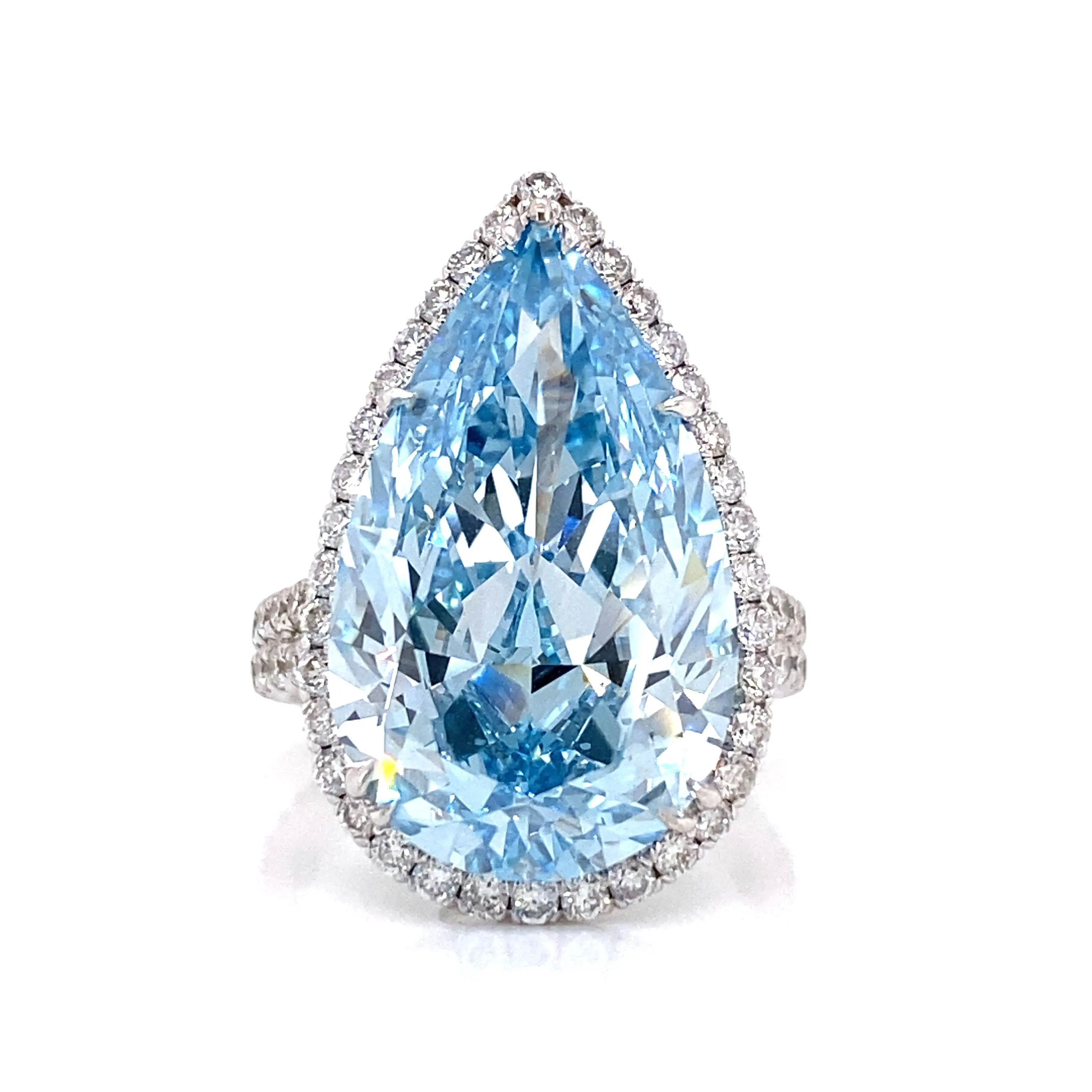 CIELO 15 CARAT PEAR SHAPE FANCY BLUE DIAMOND ENGAGEMENT RING 18K WHITE GOLD GIA CERTIFIED 13 CT BY MIKE NEKTA