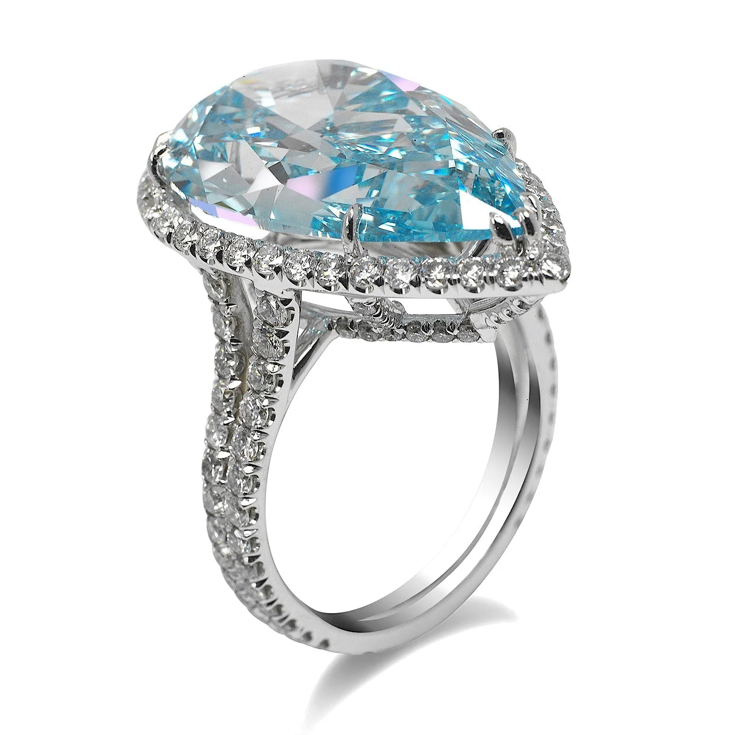 CIELO 15 CARAT PEAR SHAPE FANCY BLUE DIAMOND ENGAGEMENT RING 18K WHITE GOLD GIA CERTIFIED 13 CT BY MIKE NEKTA