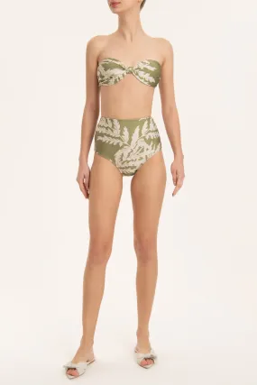 Classic Foliage Strapless High-Waisted Bikini