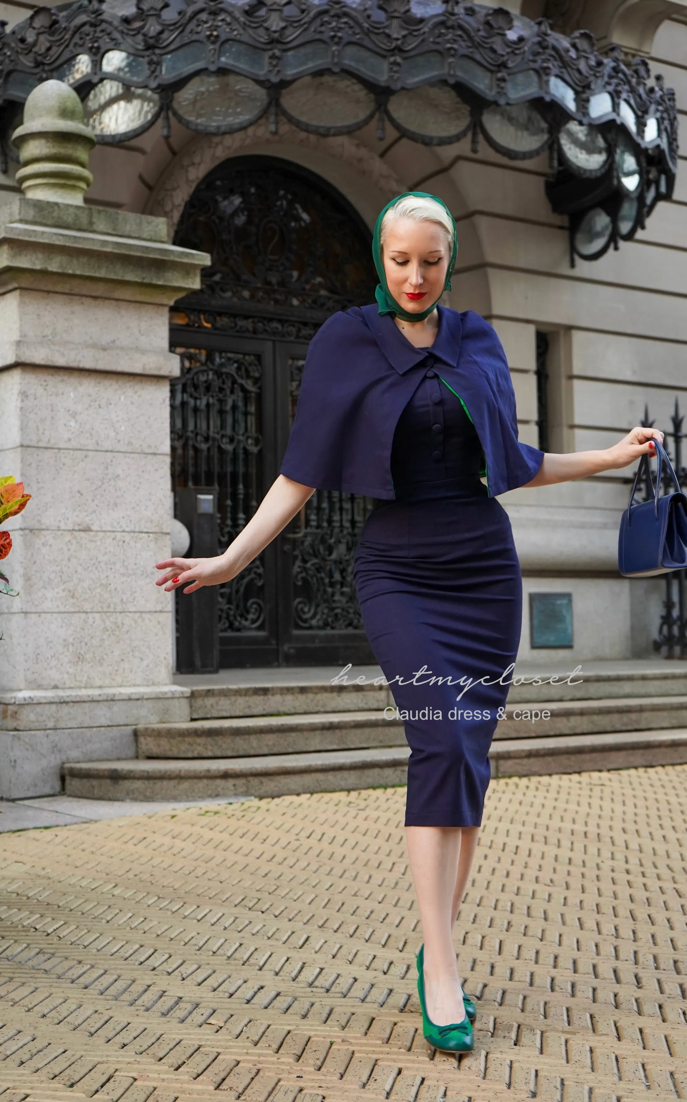 Claudia dress with short cape - vintage 1950s inspired outfit