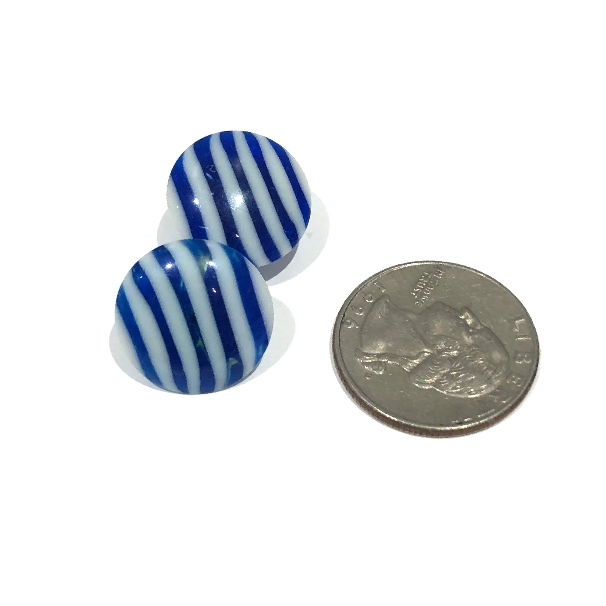 Cobalt Blue & White Pin Stripe Disc Stud Earrings