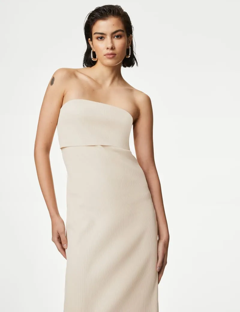 Cotton Rich Ribbed Bandeau Midi Dress