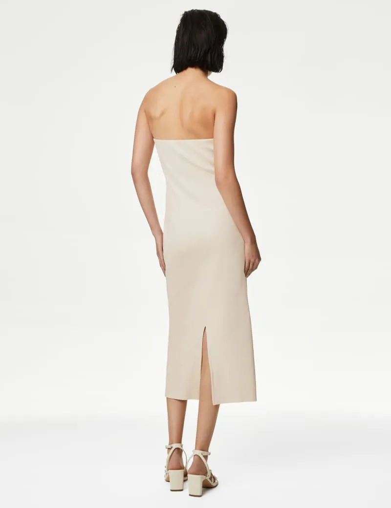 Cotton Rich Ribbed Bandeau Midi Dress