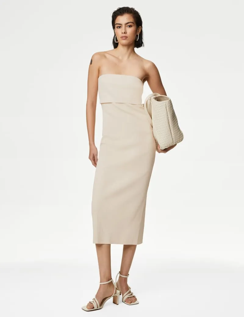 Cotton Rich Ribbed Bandeau Midi Dress