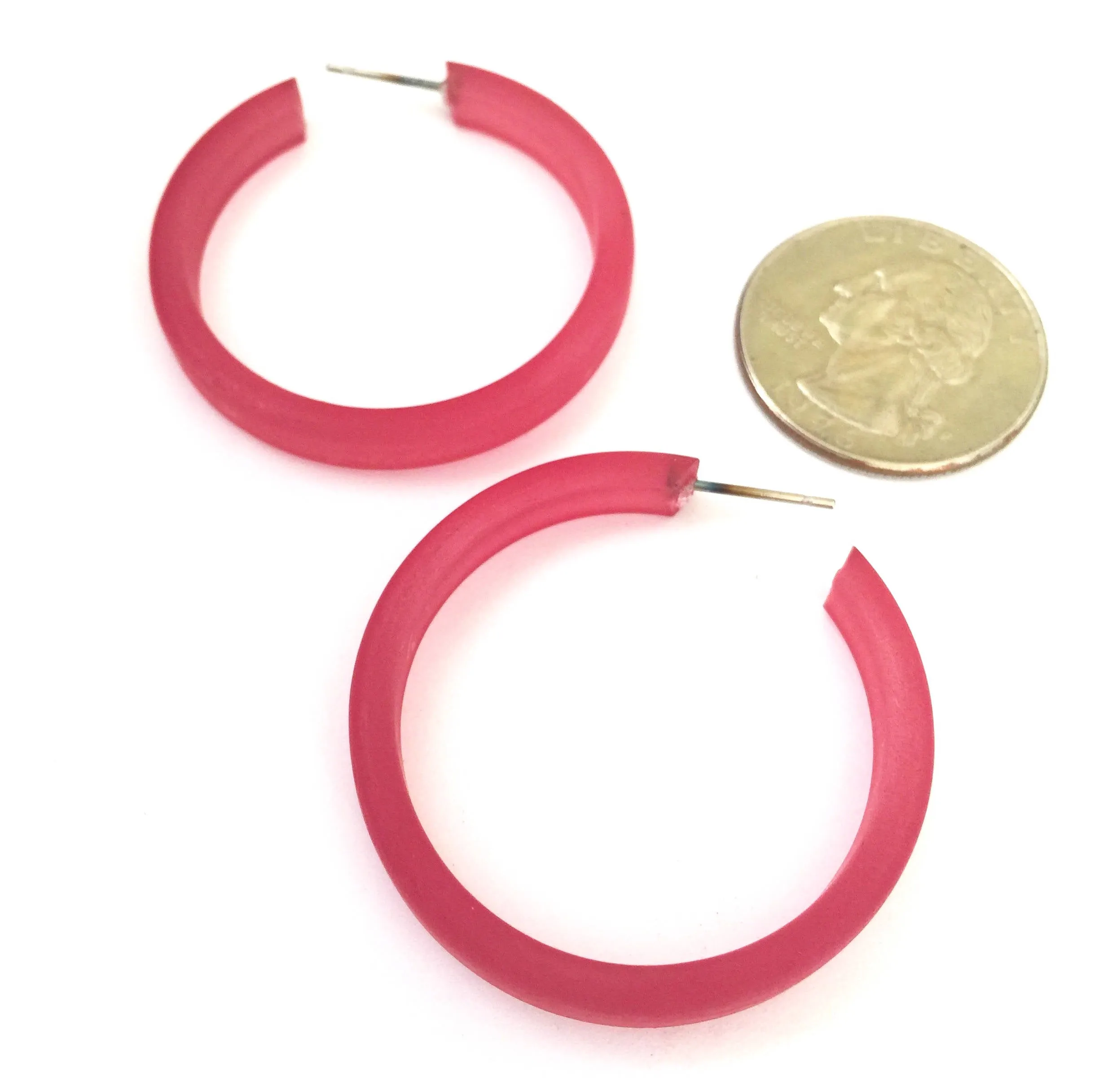 Cranberry Red Frosted Lucite Classic Hoop Earrings