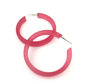 Cranberry Red Frosted Lucite Classic Hoop Earrings