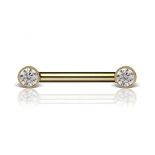 Cubic Zirconia Engraved Nipple Barbell by Maria Tash in Yellow Gold