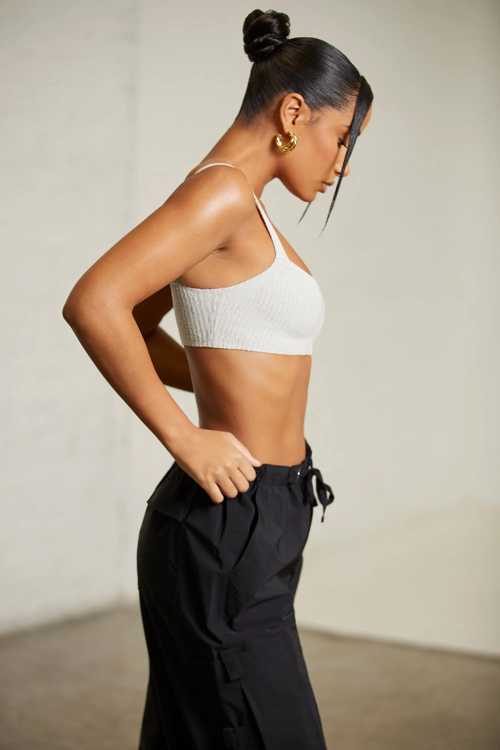 Curved Neck Crop Top in Grey