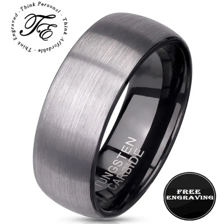 Custom Engraved Men's Tungsten Brushed Steel Wedding Ring - Personalized Handwriting