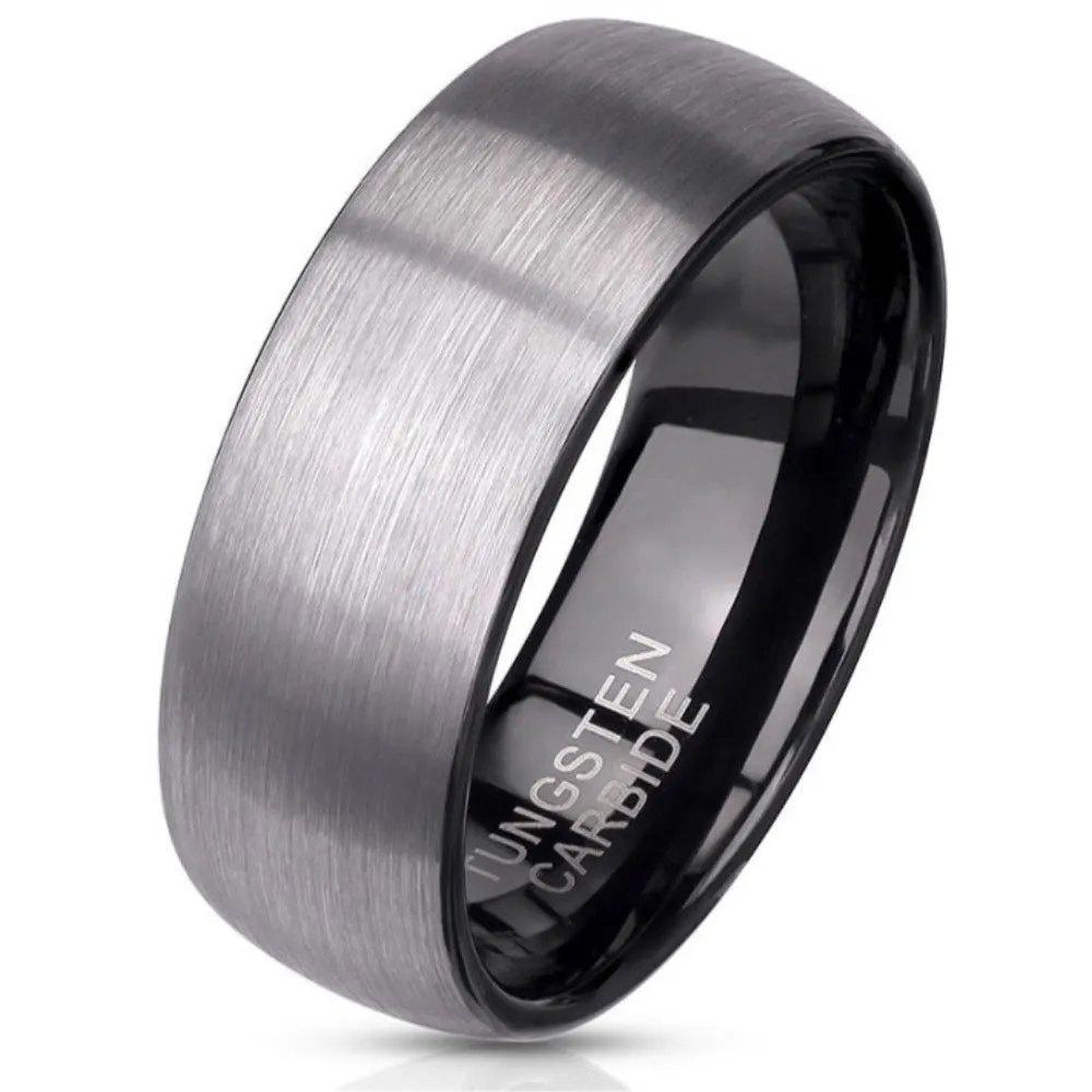 Custom Engraved Men's Tungsten Brushed Steel Wedding Ring - Personalized Handwriting