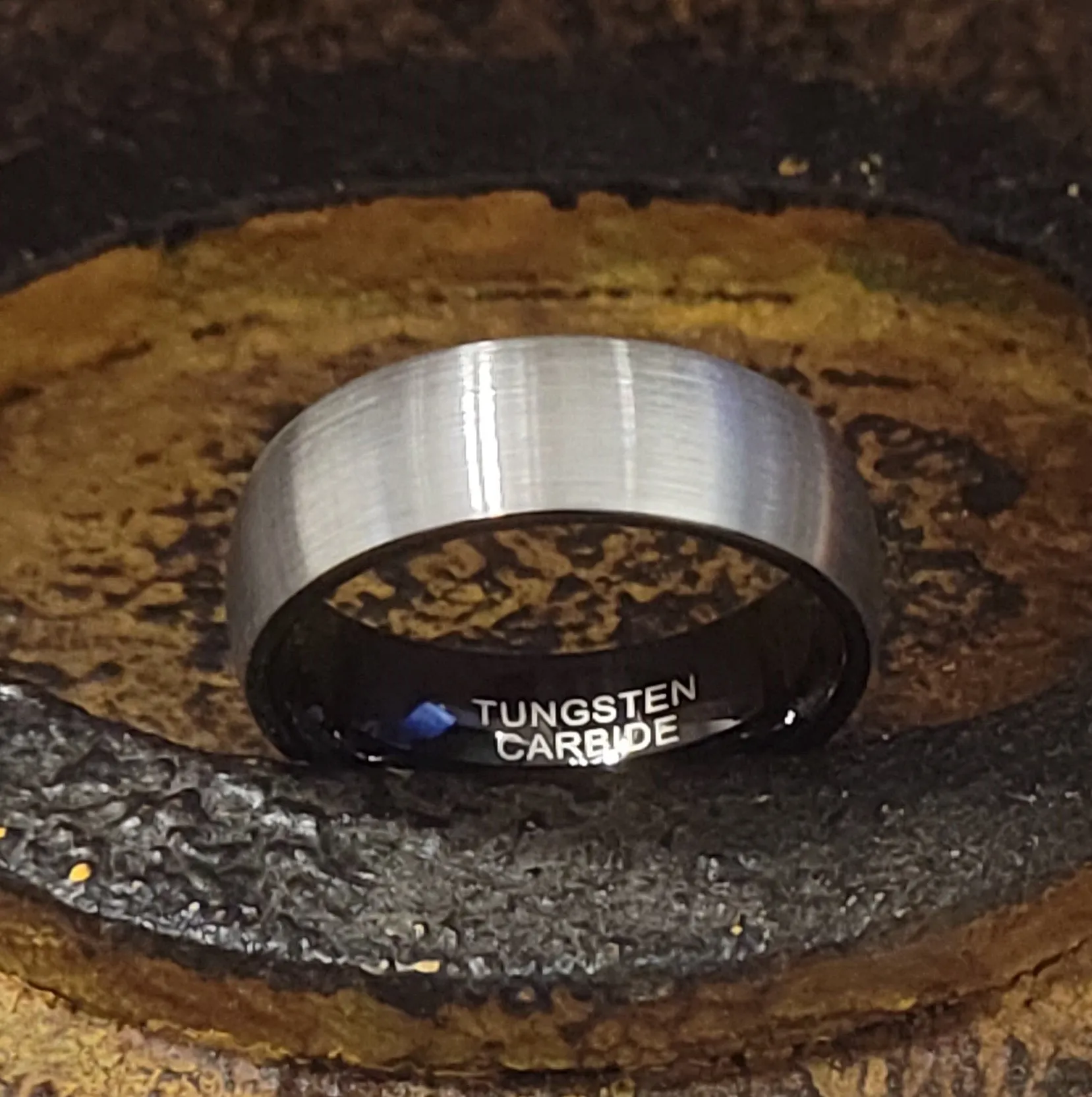 Custom Engraved Men's Tungsten Brushed Steel Wedding Ring - Personalized Handwriting