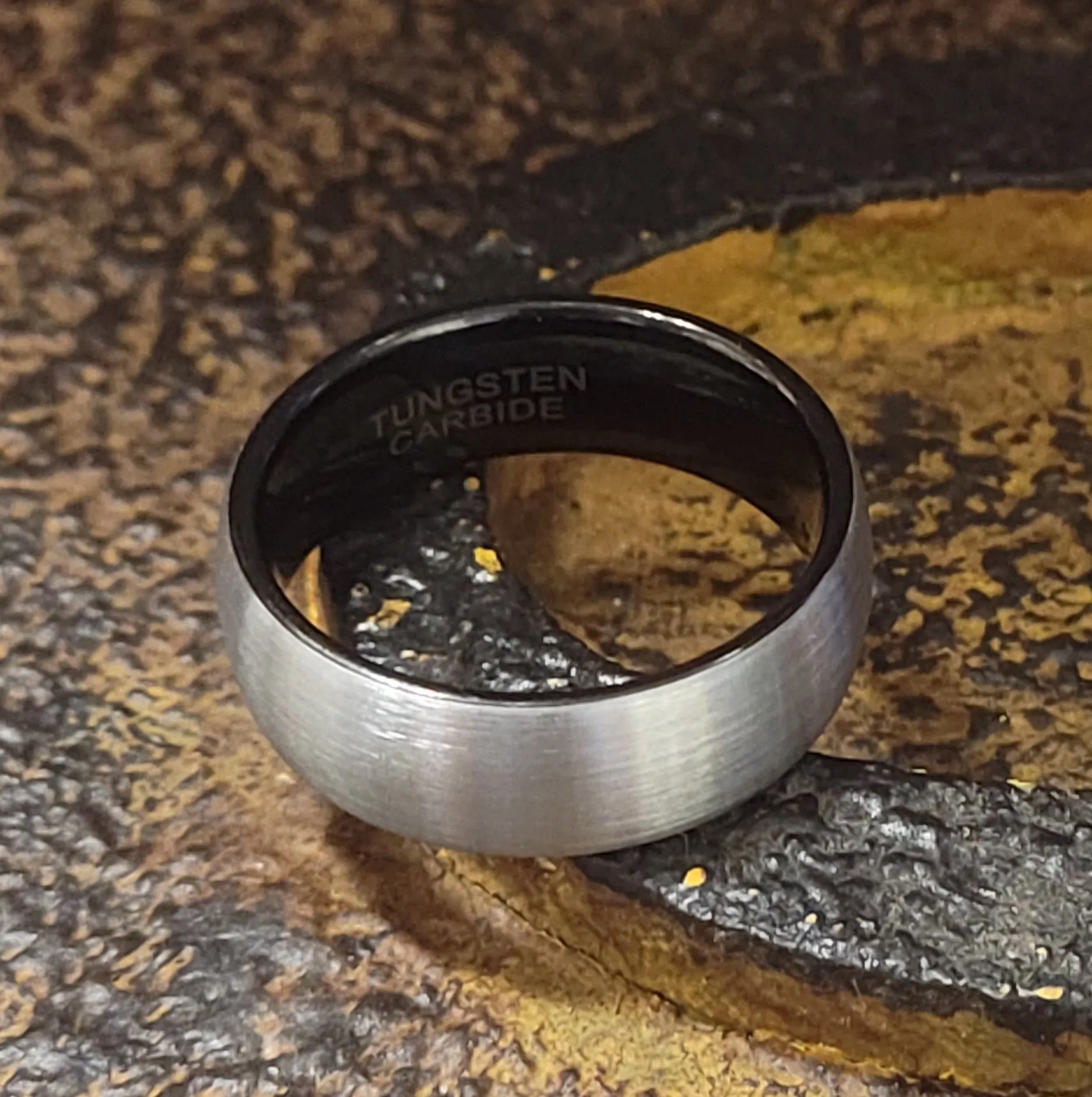 Custom Engraved Men's Tungsten Brushed Steel Wedding Ring - Personalized Handwriting