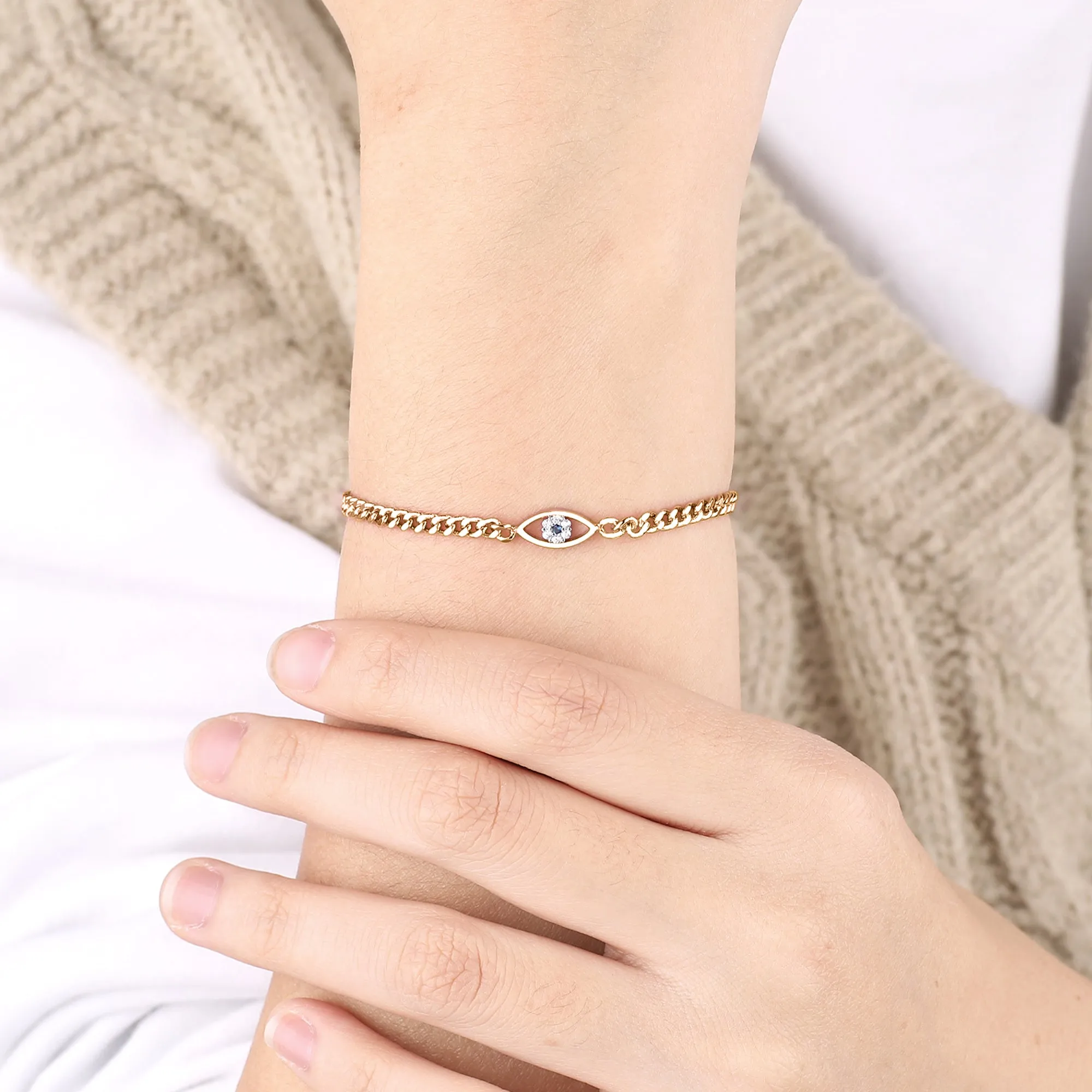 Dainty Cuban Link Chain Evil Eye Bracelet