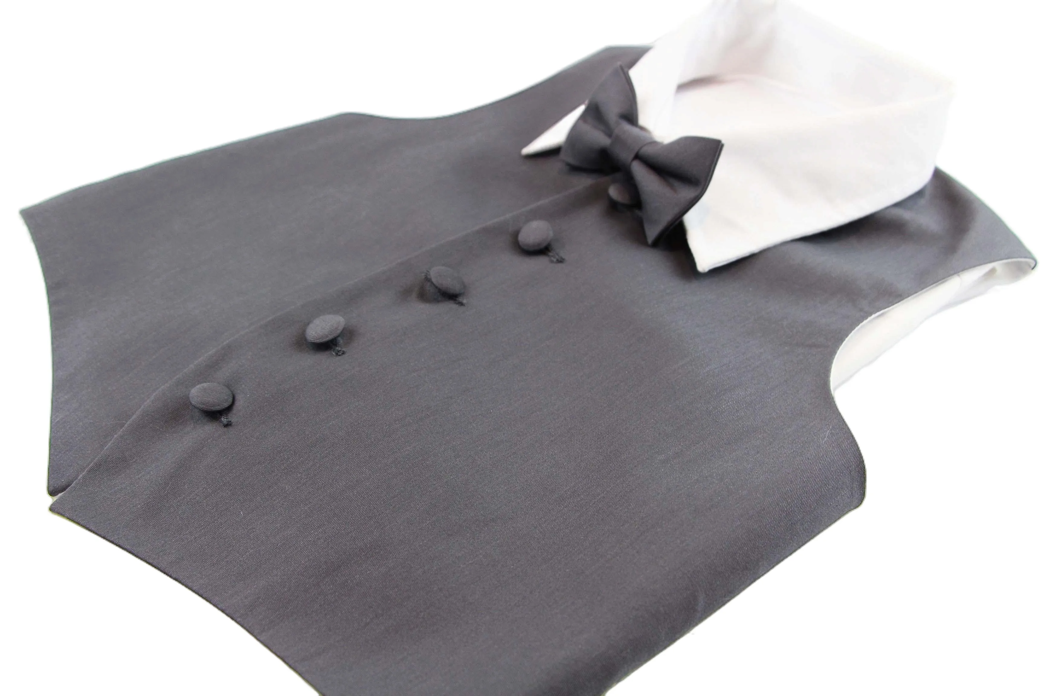 Dark Grey Boys Junior Cotton Vest Adjustable Waistcoast & Matching Bow Tie Set