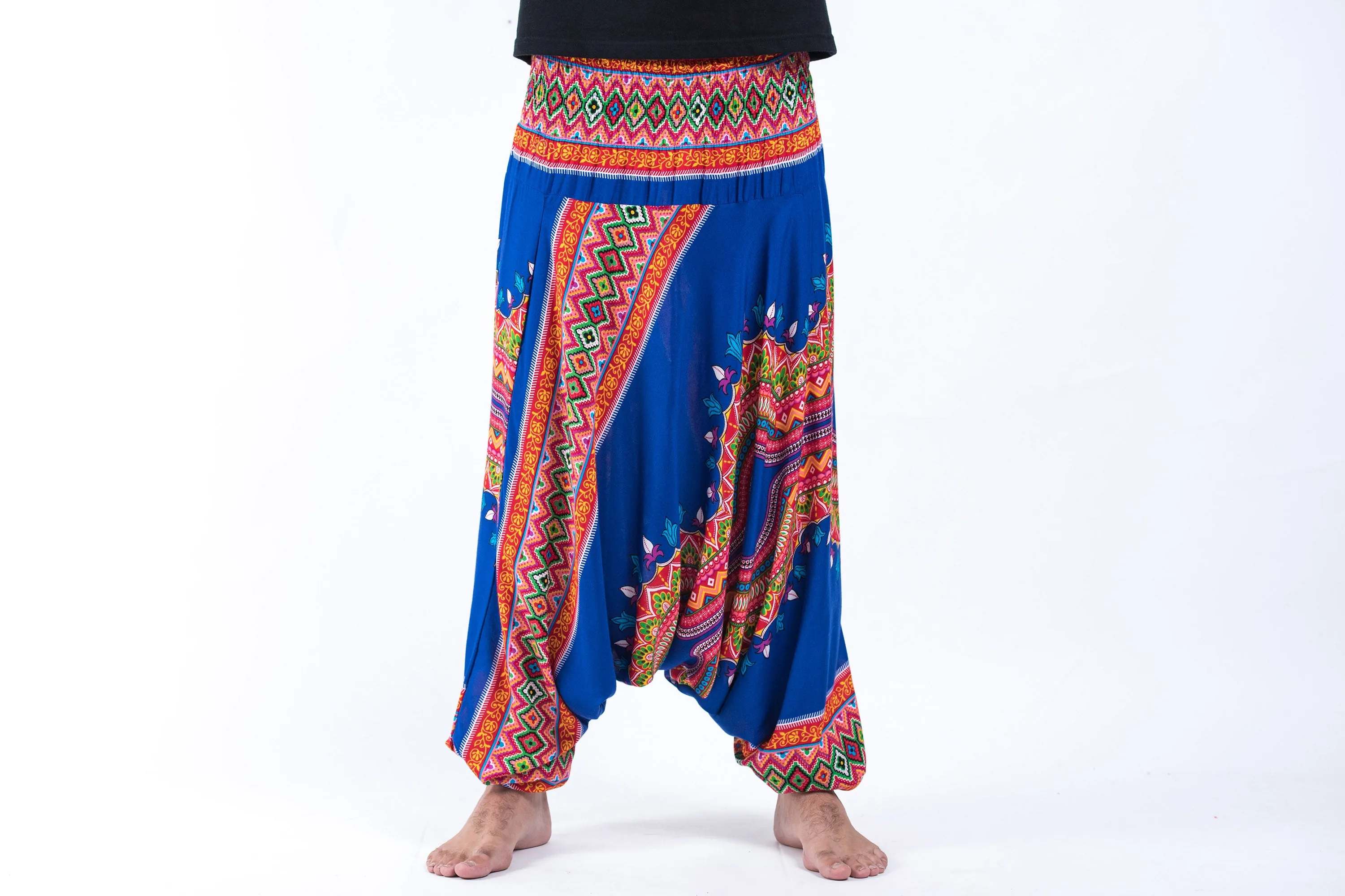 Dashiki Prints Drop Crotch Men's Harem Pants in Blue