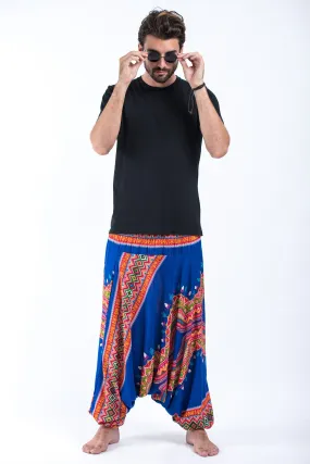 Dashiki Prints Drop Crotch Men's Harem Pants in Blue