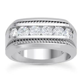 David Men's Diamond Wedding Ring Round Cut Rope in 14K White Gold 0.50 carat E - F Color VS Clarity By Mike Nekta NYC Size 12