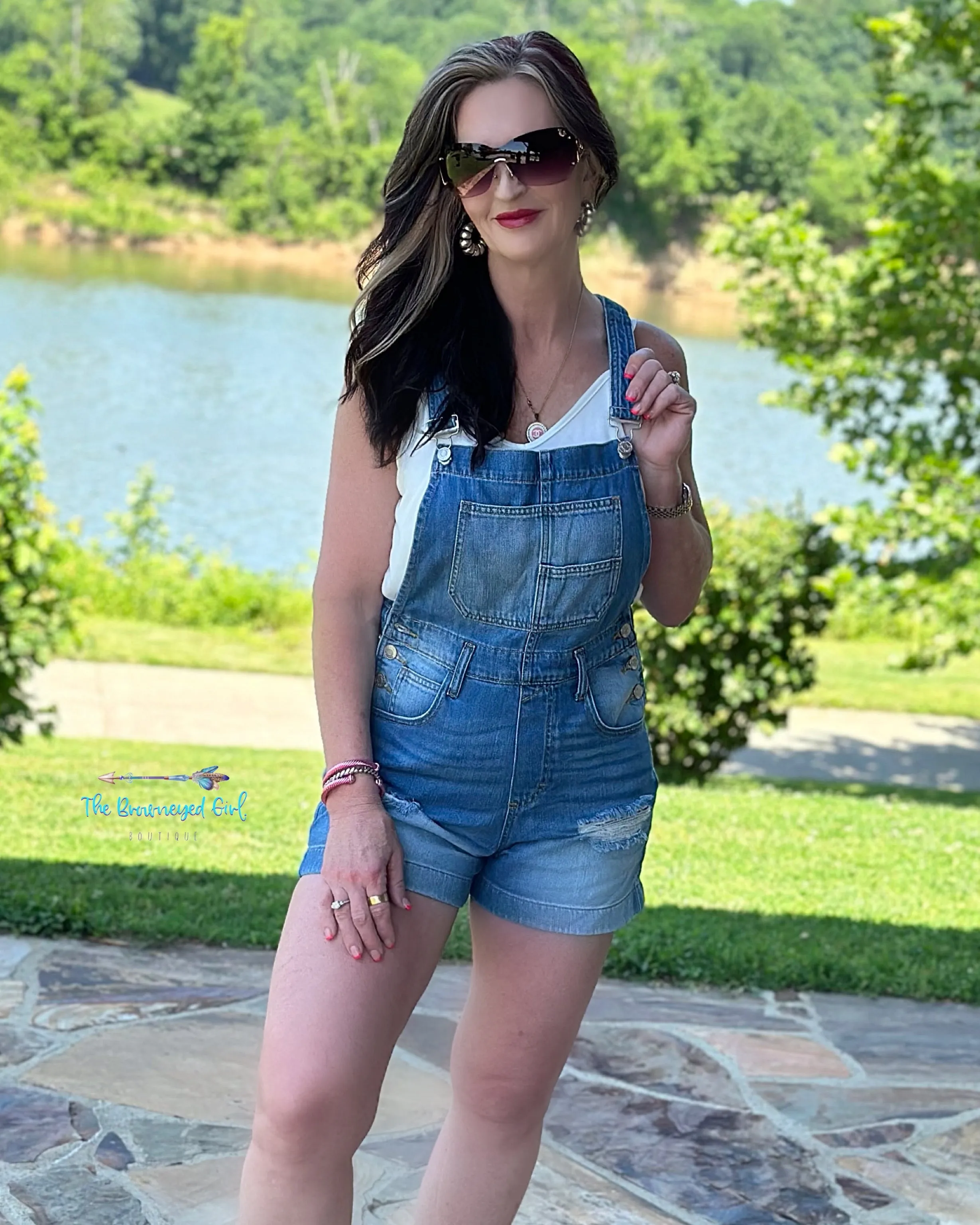 Denim Distressed Overall Shorts