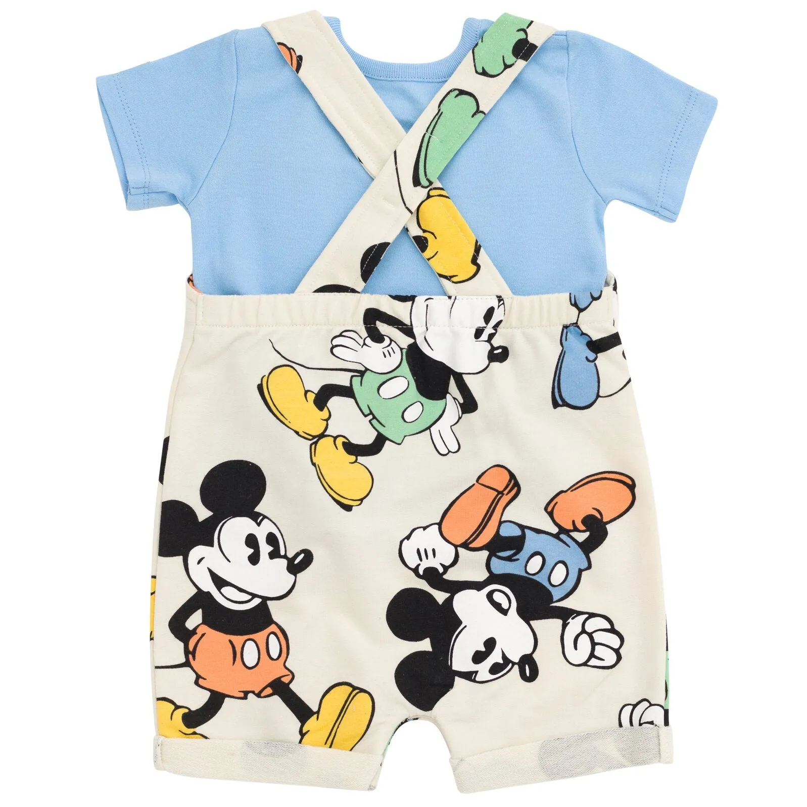 Disney Mickey Mouse French Terry Short Overalls T-Shirt and Hat 3 Piece Outfit Set