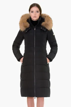 Down coat with insert back belt