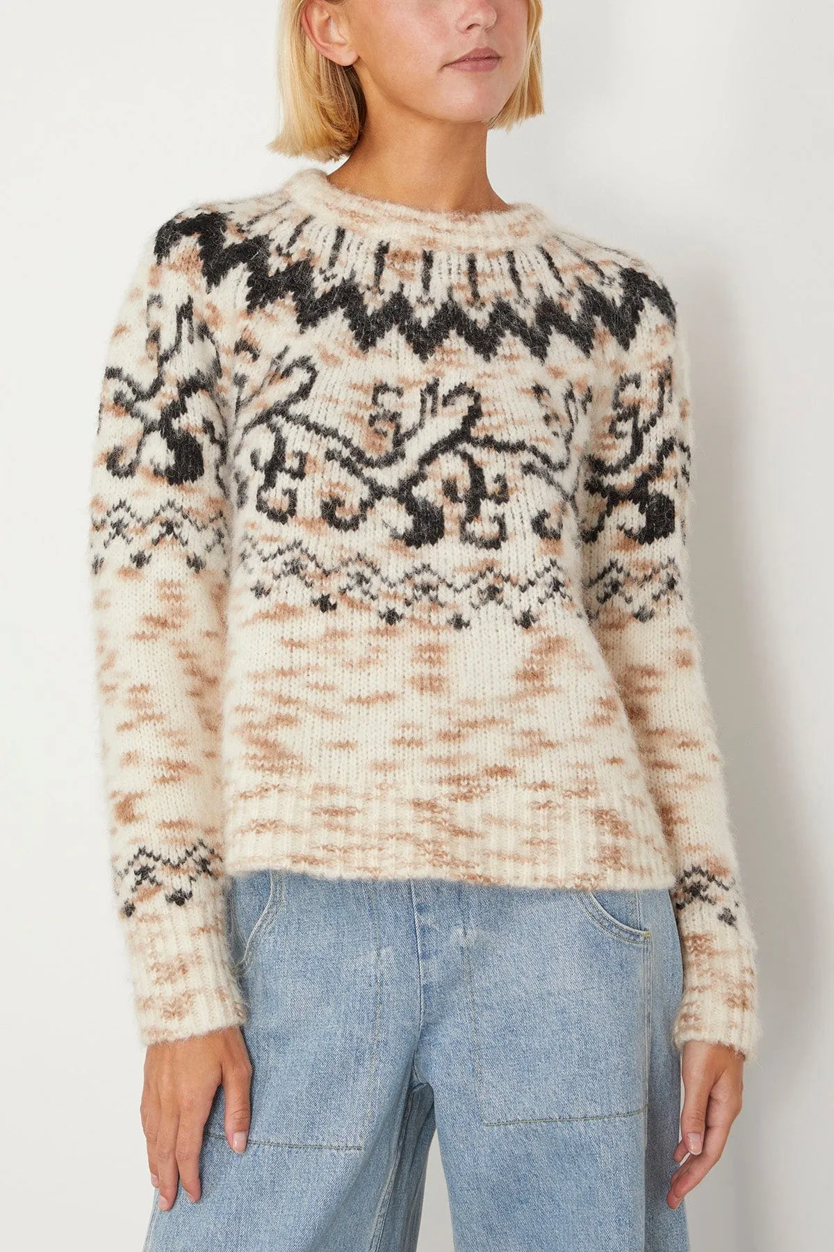 Duke Fair Isle Knit Top in Cream/Taupe/Black Multi