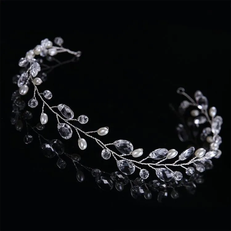 Elegant Crystal Floral Bridal Headband - Handmade Wedding Hair Accessory for Women