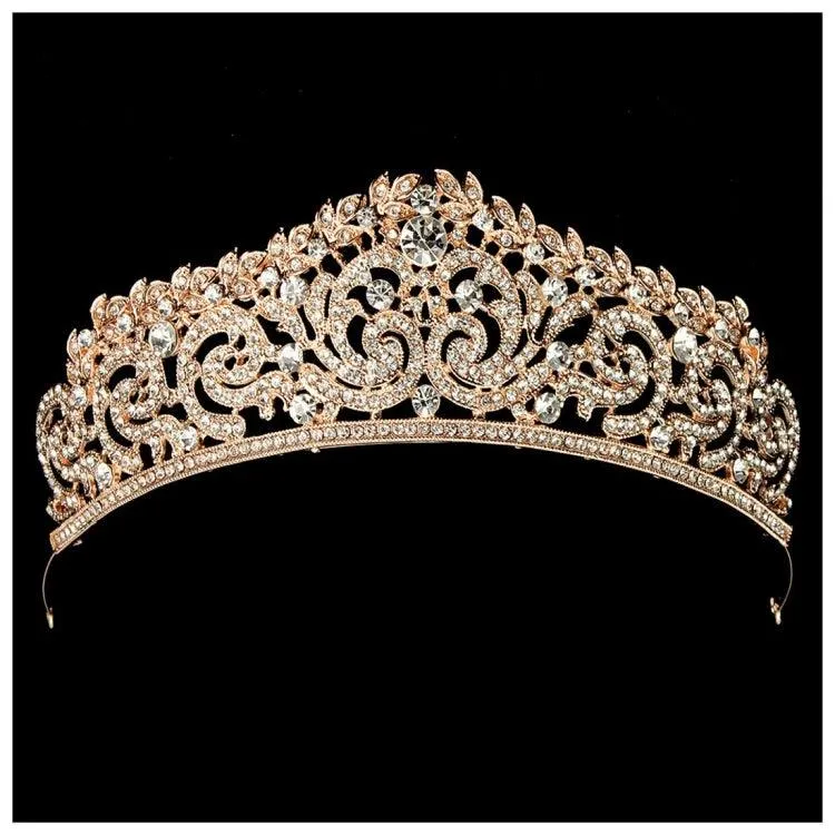 Elegant Gold Crystal Rhinestone Bridal Tiara Crown Headband for Women