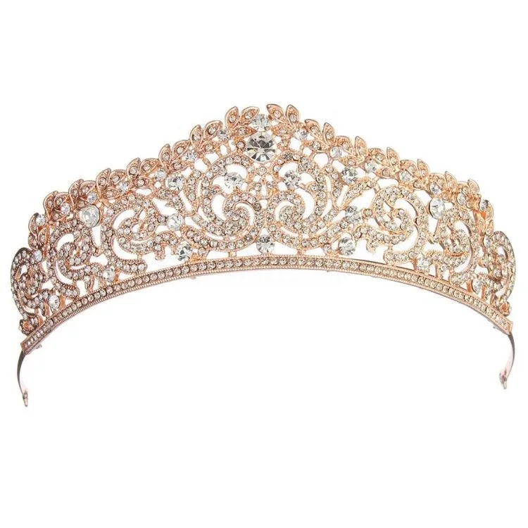 Elegant Gold Crystal Rhinestone Bridal Tiara Crown Headband for Women