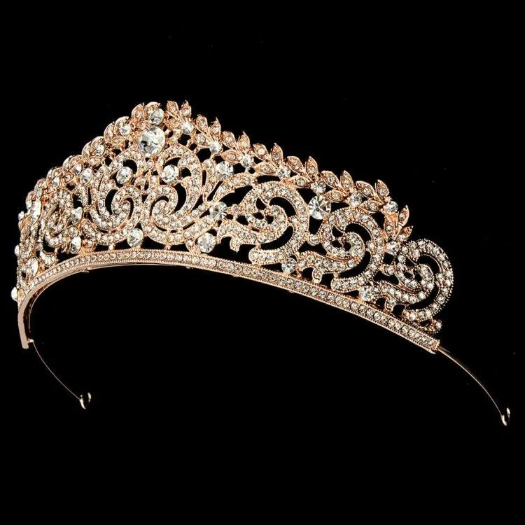 Elegant Gold Crystal Rhinestone Bridal Tiara Crown Headband for Women