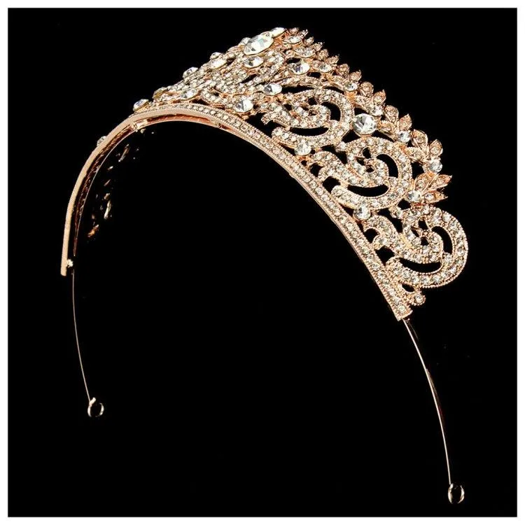 Elegant Gold Crystal Rhinestone Bridal Tiara Crown Headband for Women