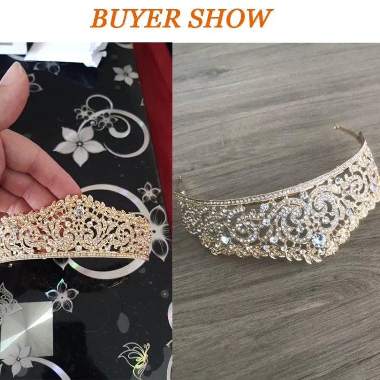 Elegant Gold Crystal Rhinestone Bridal Tiara Crown Headband for Women