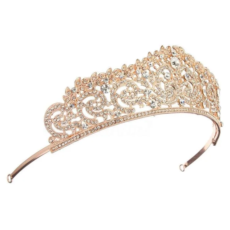 Elegant Gold Crystal Rhinestone Bridal Tiara Crown Headband for Women