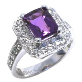 Emerald cut Amethyst and Diamond ring