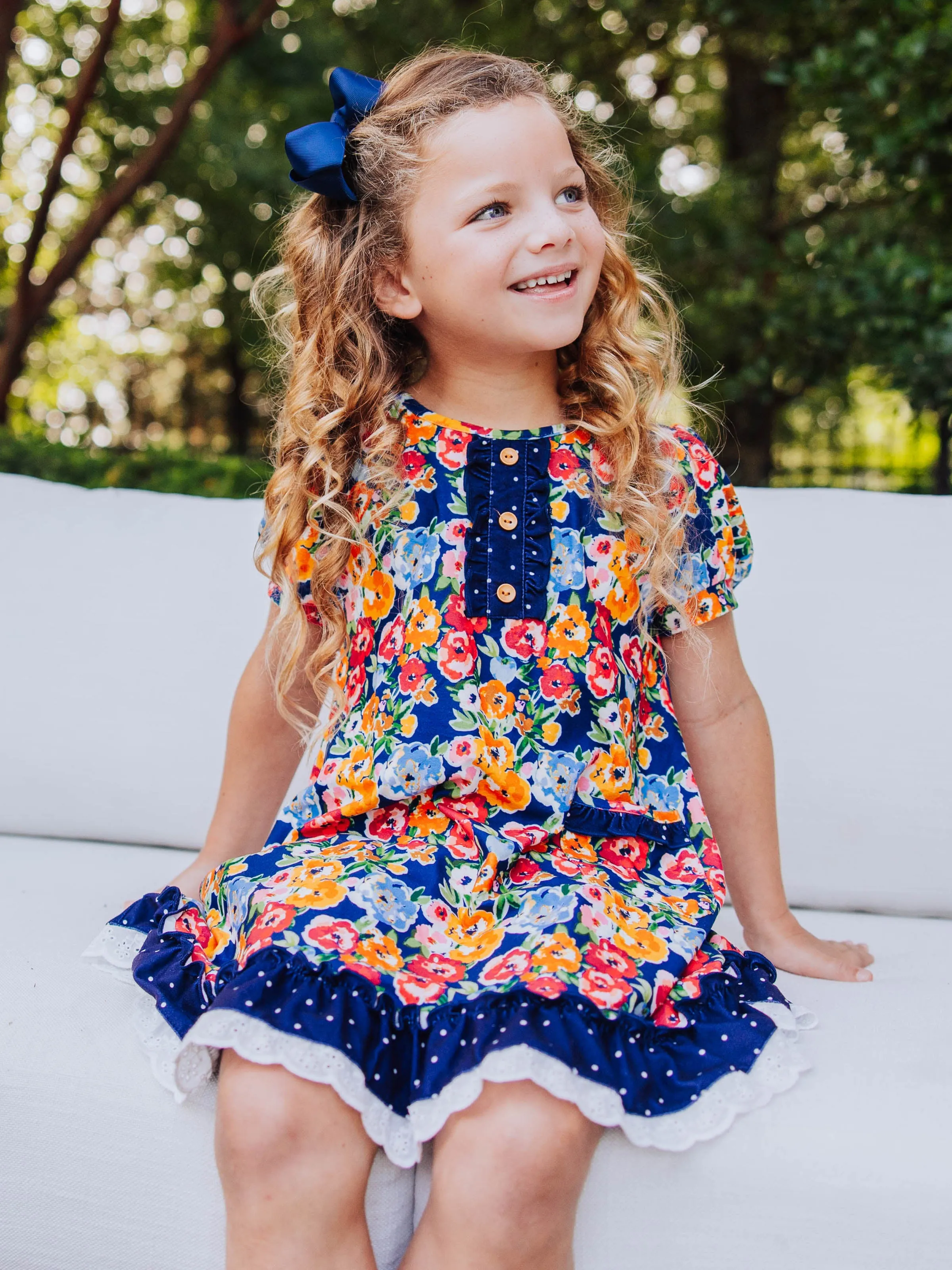 Everyday Play Dress - Navy Fall Blooms