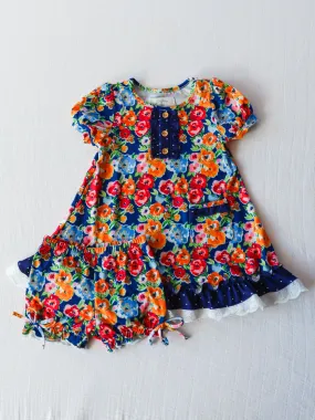 Everyday Play Dress - Navy Fall Blooms