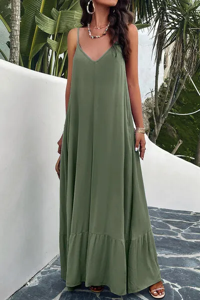 Explore More Collection - Backless Maxi Cami Dress with Pockets