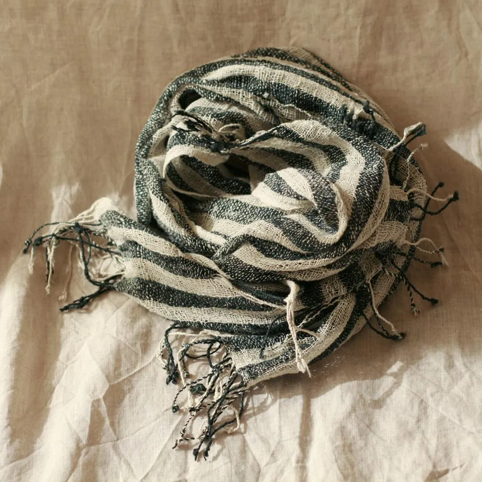 Fatima Hand-Loomed Raw Cotton Scarf, in Black