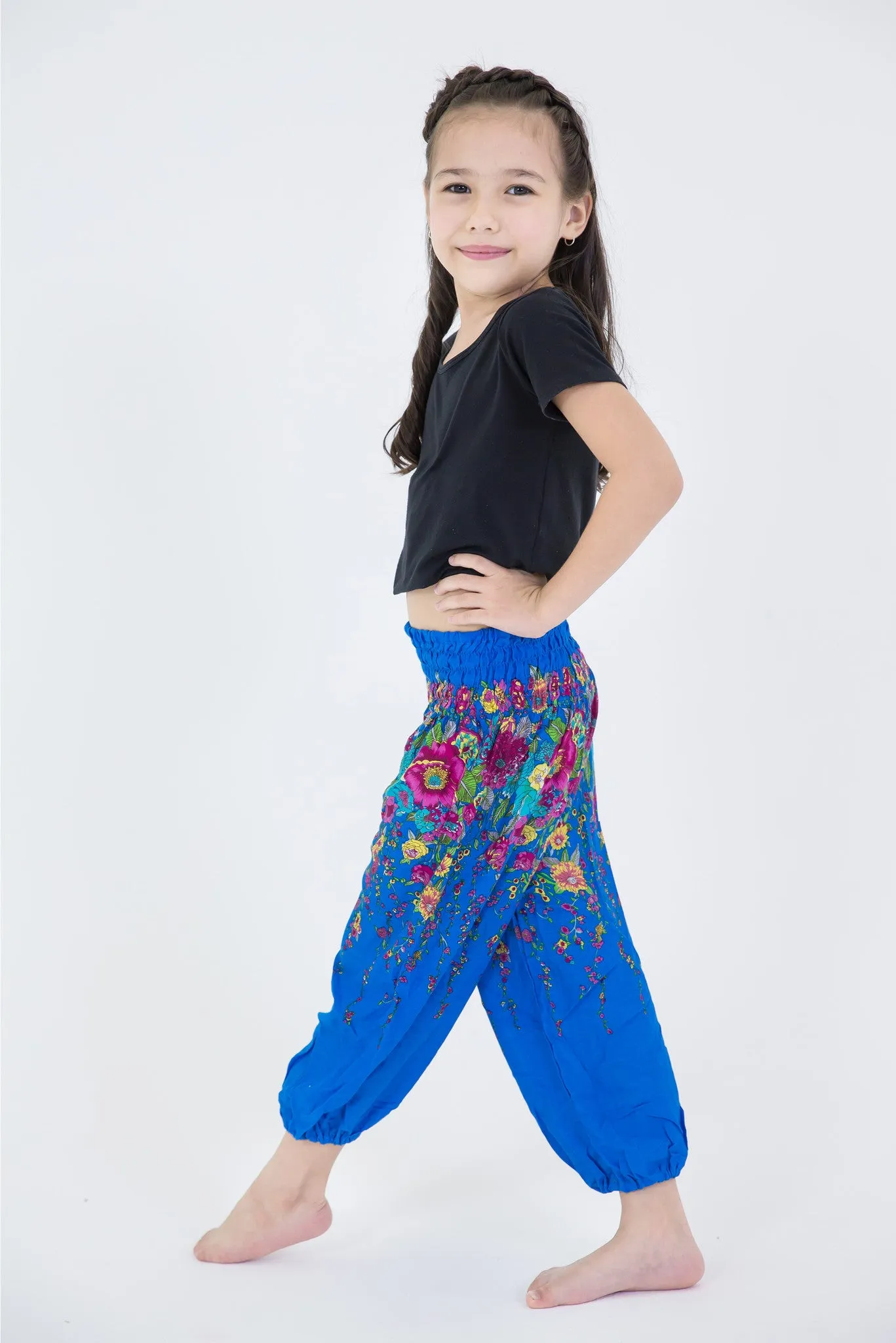 Floral Kids Harem Pants in Ocean Blue