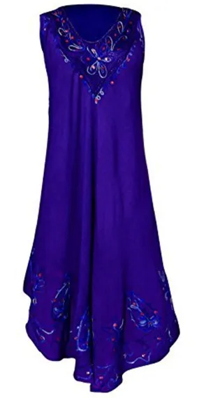 Flowing Colorful Embroidered Sequin Cover Up Handkerchief Dress (One Size, Plum Colorful)