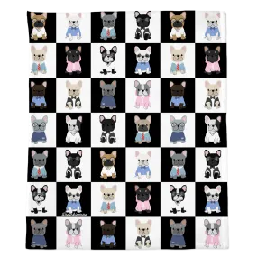 Frenchie Blanket | Preppy French Bulldogs on Black & White