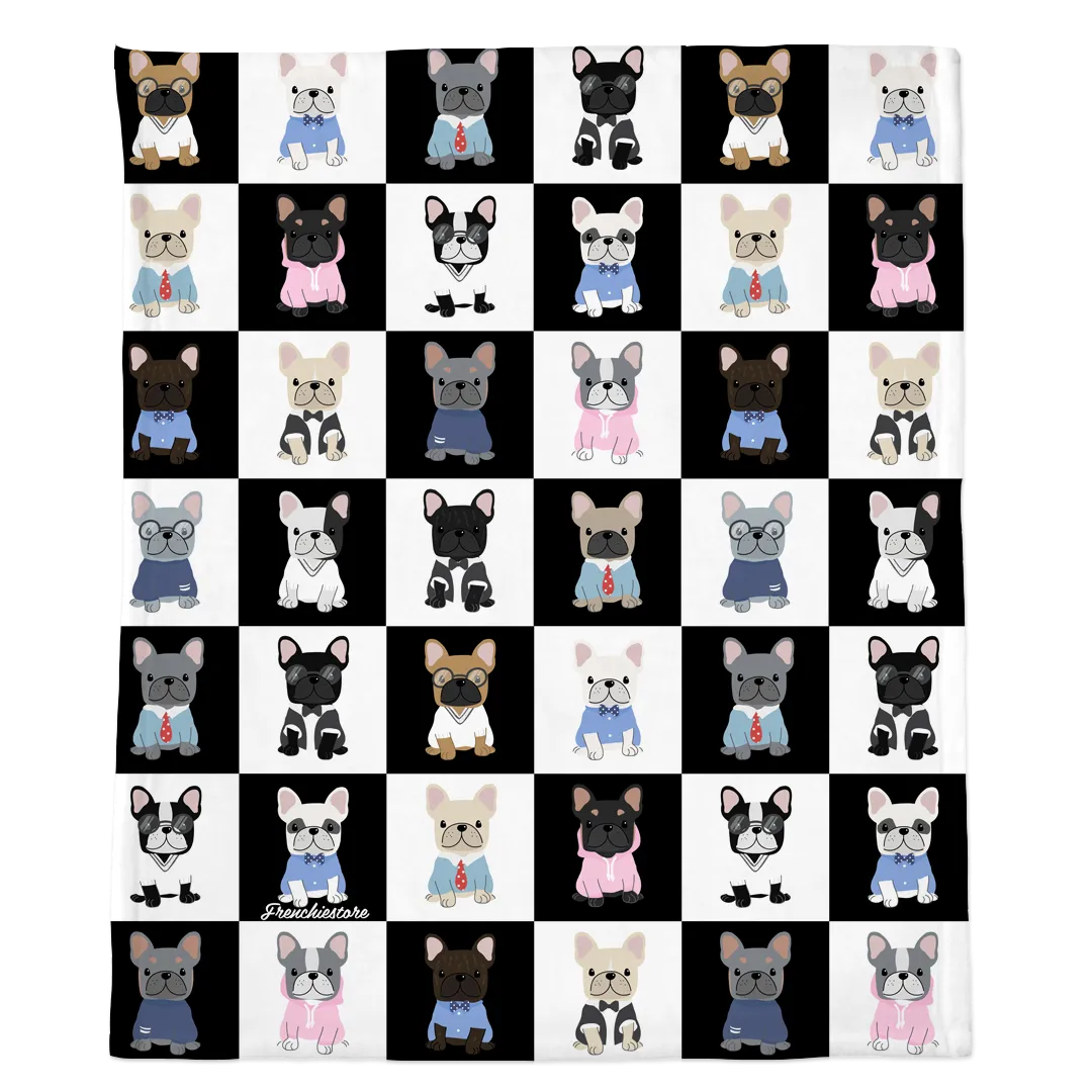 Frenchie Blanket | Preppy French Bulldogs on Black & White