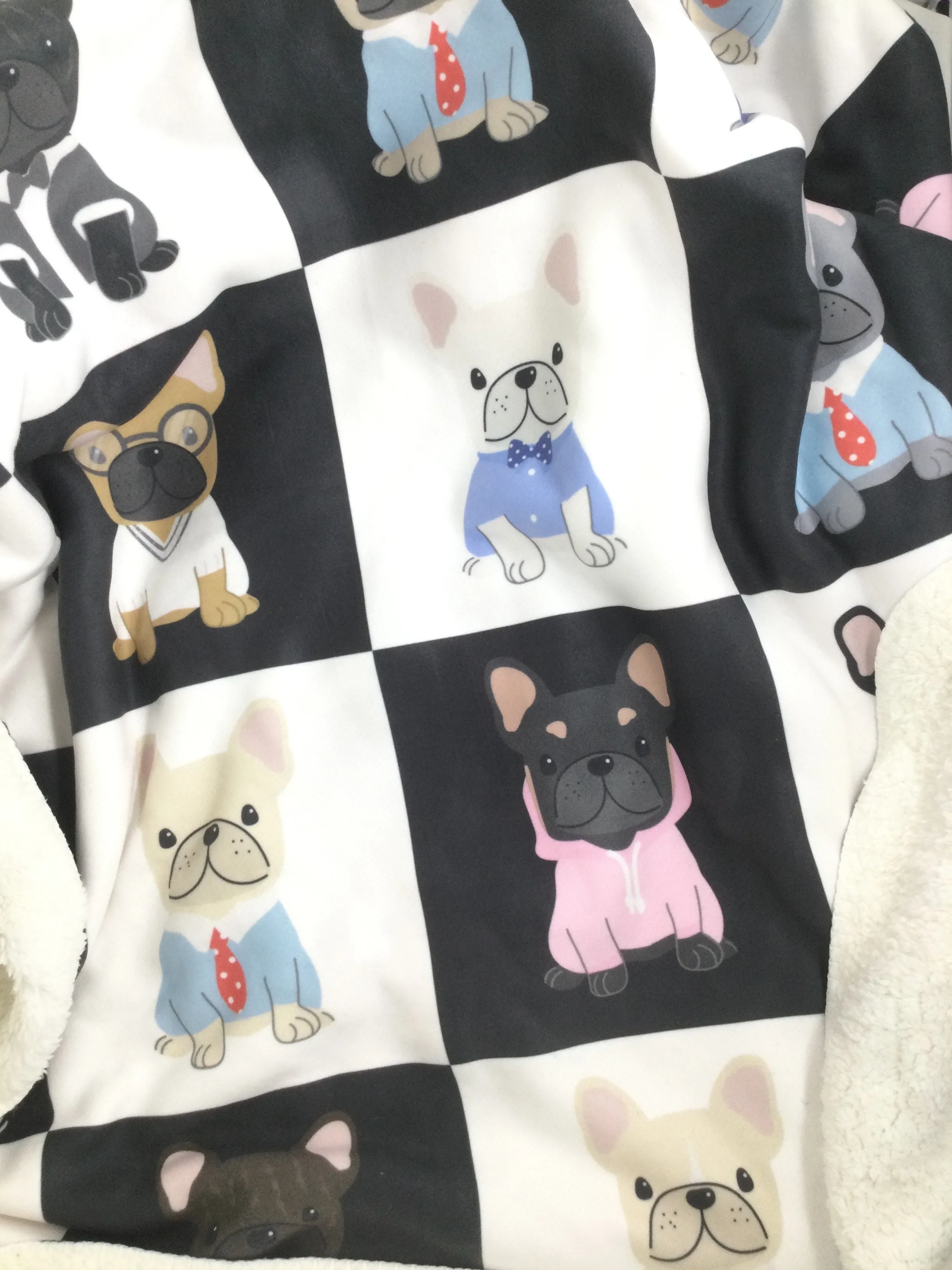 Frenchie Blanket | Preppy French Bulldogs on Black & White