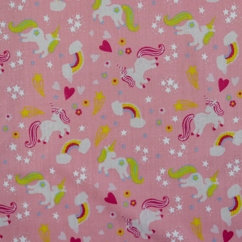 FS770_2 Unicorn Stars Poly Cotton Fabric Pink