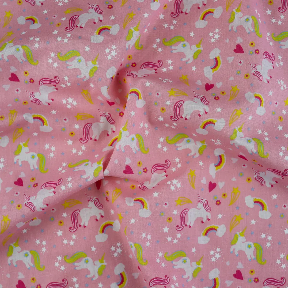 FS770_2 Unicorn Stars Poly Cotton Fabric Pink