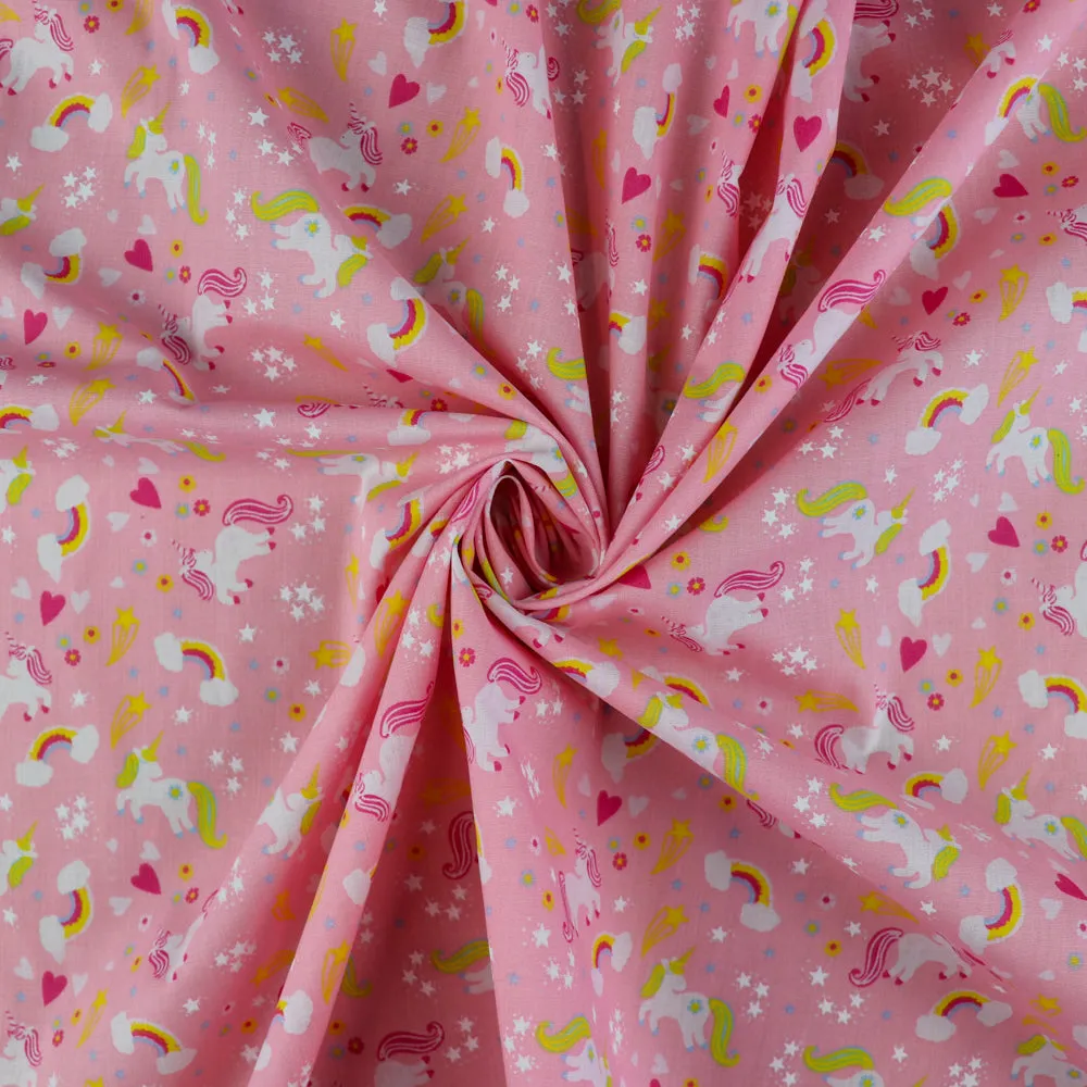 FS770_2 Unicorn Stars Poly Cotton Fabric Pink