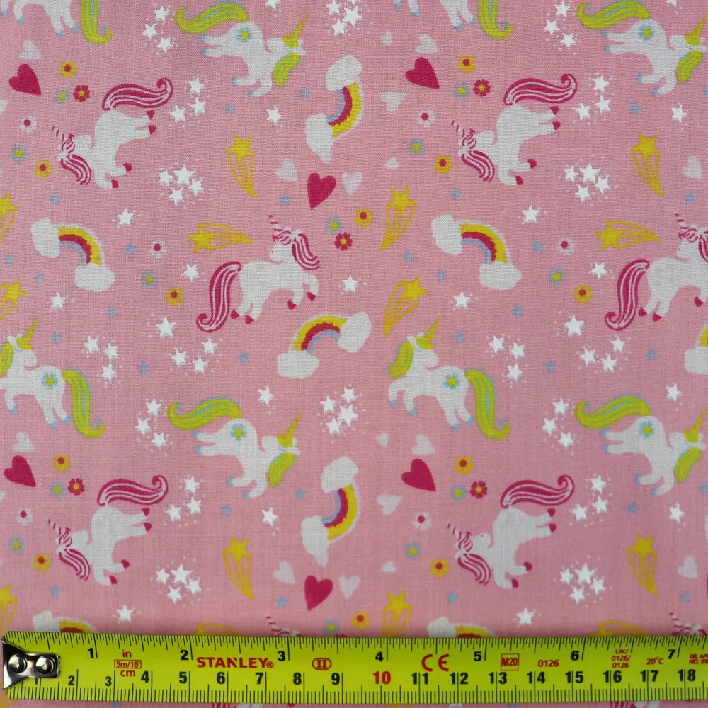 FS770_2 Unicorn Stars Poly Cotton Fabric Pink