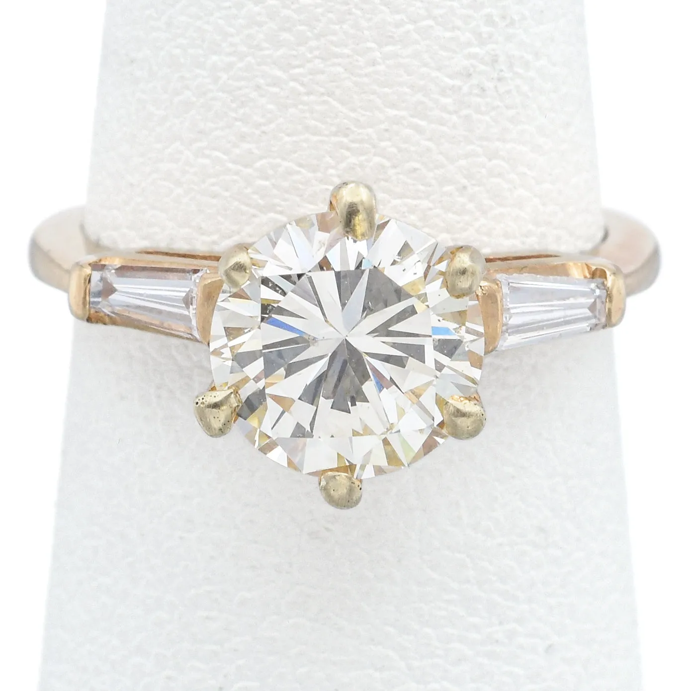 GIA 2.04 Ct Round Brilliant O-P SI2 Center Diamond 14K Yellow Gold Ring 2.36 TCW